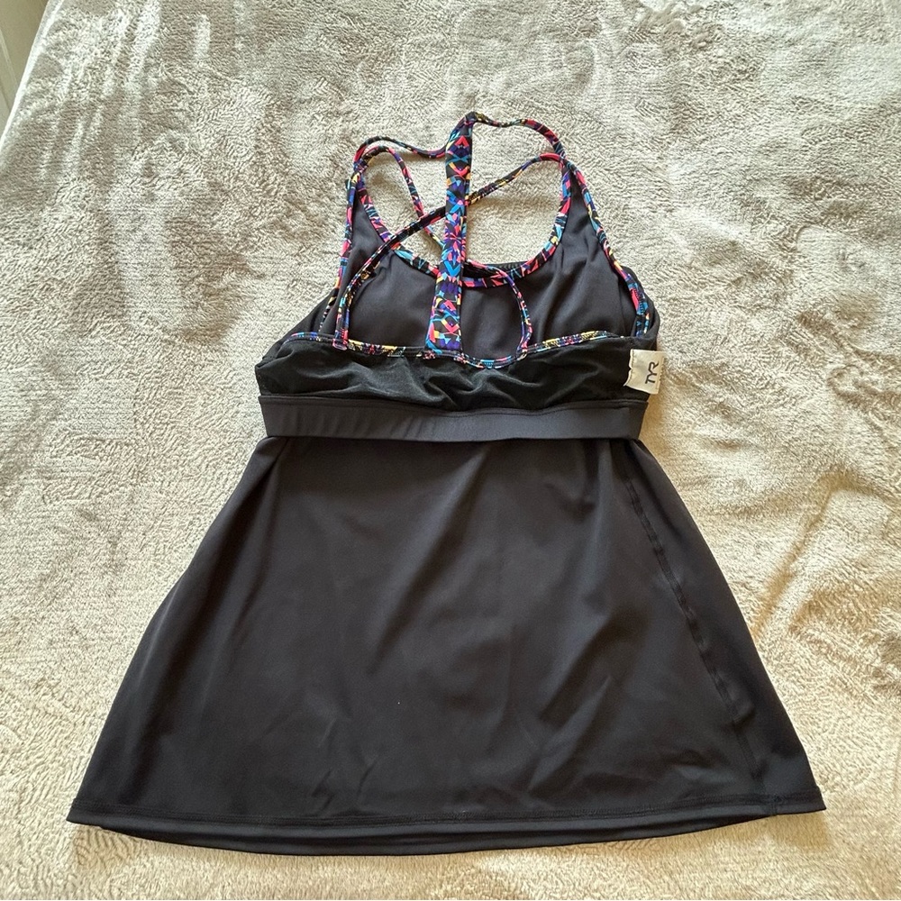 TYR black with multi color straps swimwear tankini top Size M